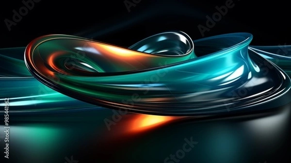 Fototapeta 3D digital HD wallpaper featuring dark green and dark blue spiral curves with edge lighting, creating a precise and visually striking design. 