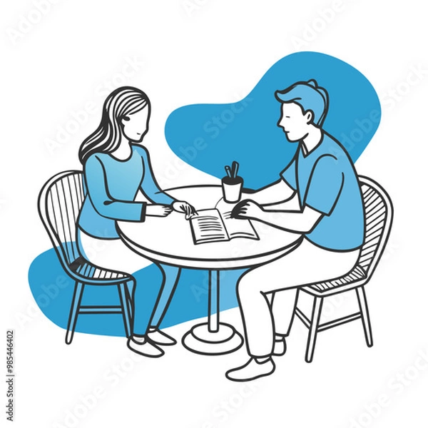 Fototapeta couple in cafe color blobs Vector Art