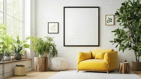 Obraz Scandinavian Interior Design of a Modern Living Room Featuring a Stylish Poster Mockup