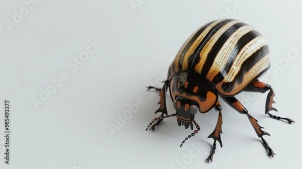 Fototapeta Minimalist 3D Beetle with Stripes on Neutral Background