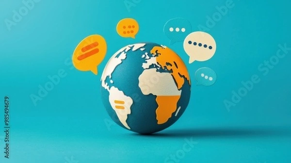 Fototapeta 3D globe with different speech bubbles around it representing global language diversity