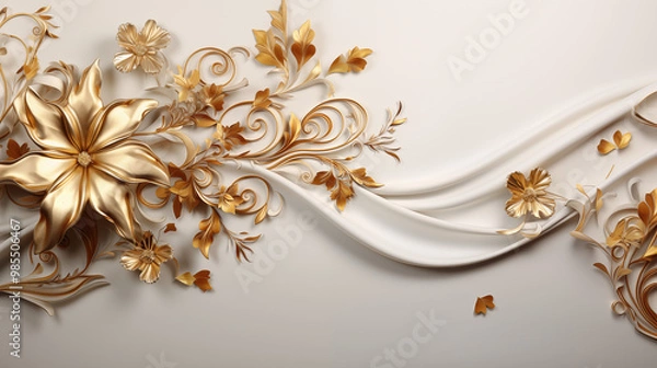 Fototapeta White background with elegant gold lines and patterns, featuring intricate borders and subtle highlights, creating a sophisticated and classic look for formal presentations