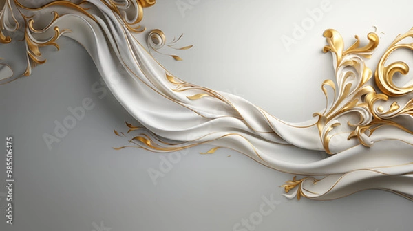 Fototapeta White background with elegant gold lines and patterns, featuring intricate borders and subtle highlights, creating a sophisticated and classic look for formal presentations