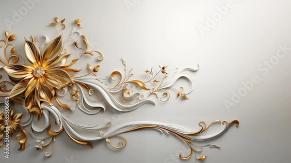 Fototapeta White background with elegant gold lines and patterns, featuring intricate borders and subtle highlights, creating a sophisticated and classic look for formal presentations