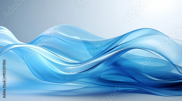 Fototapeta Modern digital background with abstract wave patterns in blue and white, featuring transparent overlay effects and subtle gradients, perfect for presentations on technology or innovation