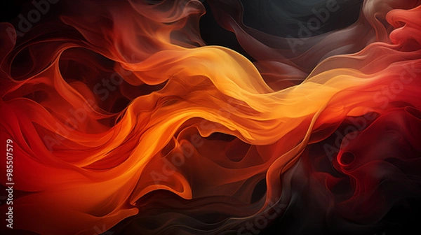 Fototapeta Fiery smoke in vivid red, orange, and yellow tones, swirling dynamically with intense energy, giving a sense of heat and movement, set against a deep black background