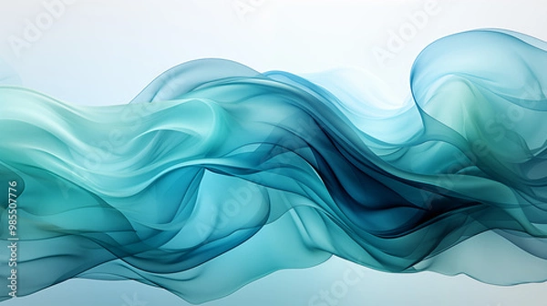 Fototapeta Cool-toned smoke in shades of blue, teal, and green, softly swirling and creating abstract shapes, a tranquil and refreshing vibe, perfect for a serene and relaxing background 
