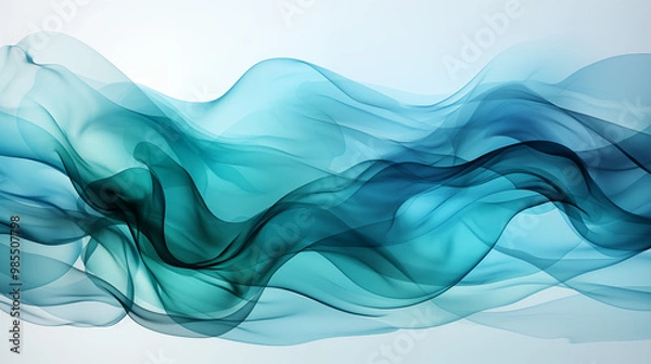Fototapeta Cool-toned smoke in shades of blue, teal, and green, softly swirling and creating abstract shapes, a tranquil and refreshing vibe, perfect for a serene and relaxing background 