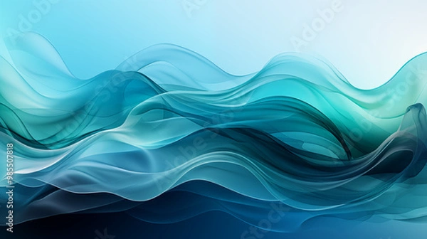 Fototapeta Cool-toned smoke in shades of blue, teal, and green, softly swirling and creating abstract shapes, a tranquil and refreshing vibe, perfect for a serene and relaxing background