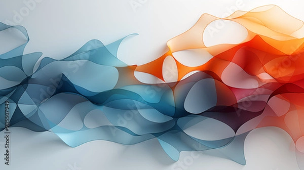 Fototapeta Abstract geometric background with interconnected shapes and lines in vibrant colors, set against a light grey backdrop, giving a modern and dynamic look for creative presentations