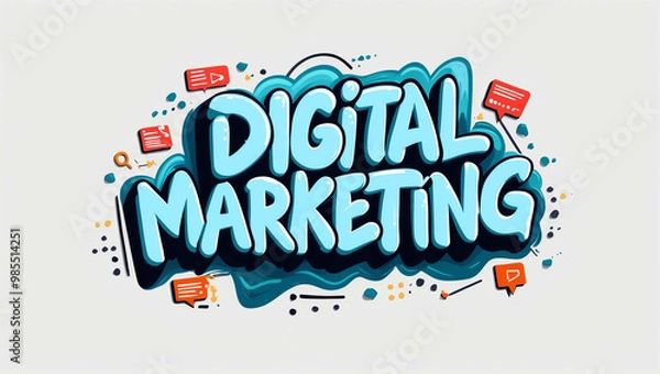 Fototapeta digital marketing graffiti lettering illustration design on plain white background