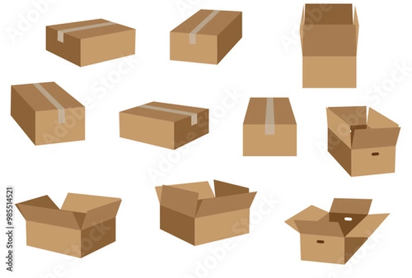 Obraz いろいろな角度から見た段ボール箱のイラストセット