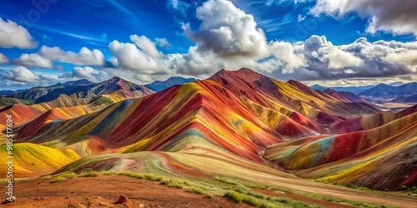 Fototapeta Peru's Rainbow Hills present a breathtaking display of vibrant colors and distinctive geological formations, showcasing
