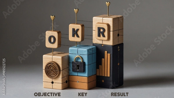 Obraz OKR Concept with Wooden Blocks for Objective, Key, and Result