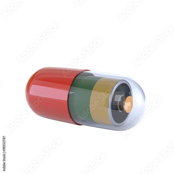 Fototapeta Capsule with an electric battery inside, isolated on white backg
