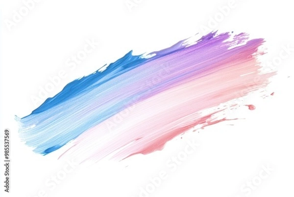 Fototapeta A soft gradient brush stroke blending blue, pink, and purple hues on a white background.