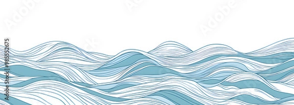Obraz Blue line art ocean waves pattern, a simple vector illustration with a white background