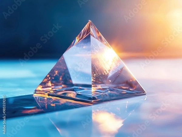 Fototapeta The glass pyramid of success has light emitting from its surroundings