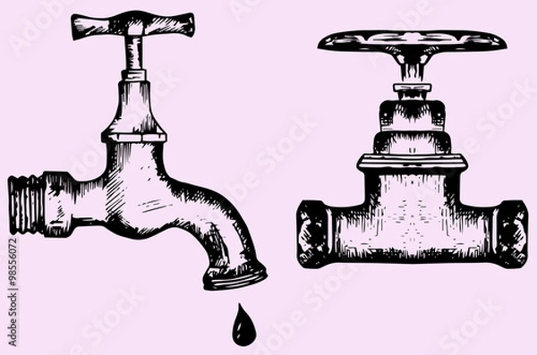 Obraz water tap, doodle style, sketch illustration