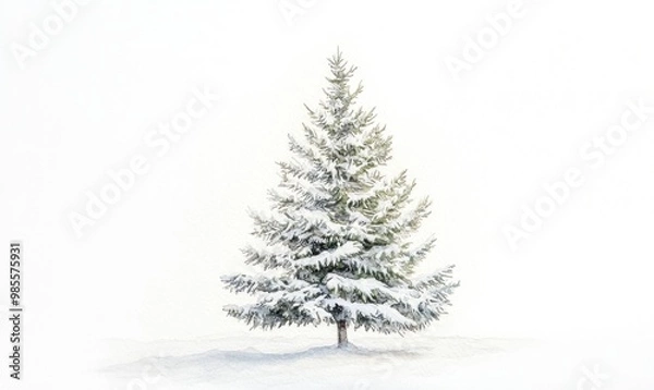 Obraz A white pine tree stands alone in a snow-covered field