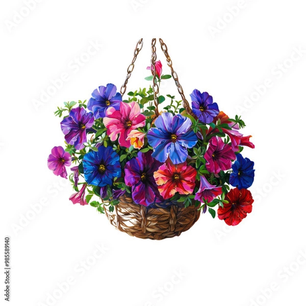 Fototapeta Beautiful bouquet of flowers in a basket, perfect for a spring or summer gift arrangement