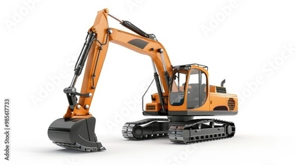 Fototapeta A large orange and black construction vehicle with a large bucket on the front