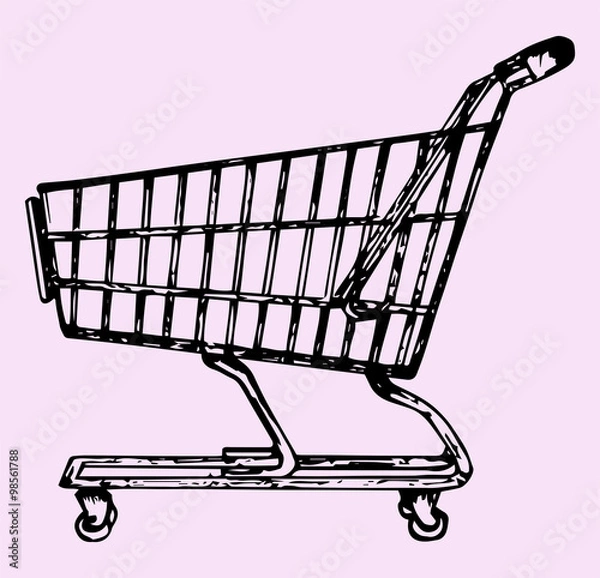 Obraz supermarket shopping cart, doodle style, sketch illustration