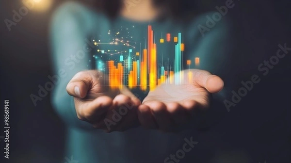 Obraz Analytics data visualized in open hands