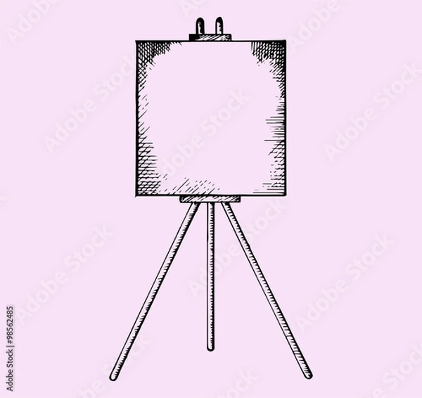 Fototapeta easel with blank canvas, doodle style, sketch illustration