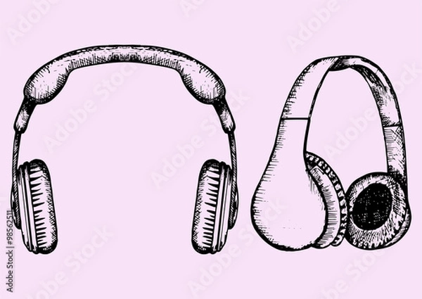 Obraz set of headphones, doodle style, sketch illustration