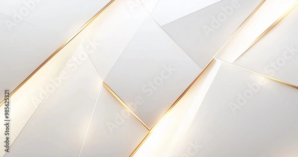 Fototapeta White background with light gray and gold lines, with minimalist abstract geometric shapes. AI generation