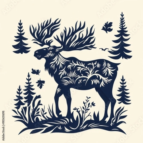 Obraz Moose illustration with a textured pattern, layering intricate details for a rich visual effect.