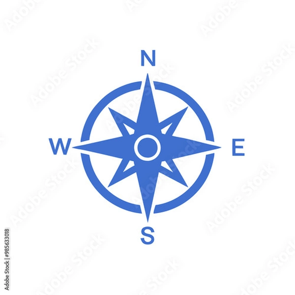 Fototapeta Blue compass design with cardinal directions, navigation and adventure concept