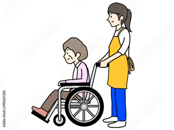 Obraz 車椅子を押す女性のイラスト