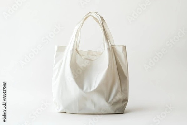 Fototapeta Waterresistant reusable shopping bag, practical and sustainable, minimal design, on solid white background, single object.,