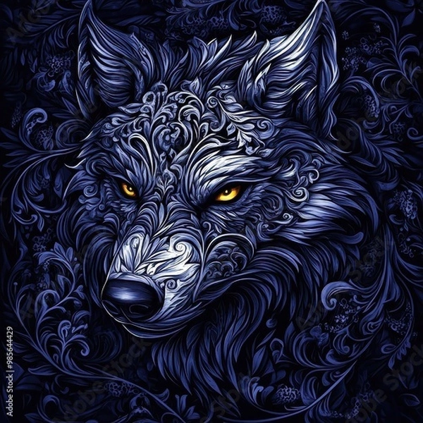 Fototapeta Textured pattern illustration of a wolf, showcasing intricate details and layered design.
