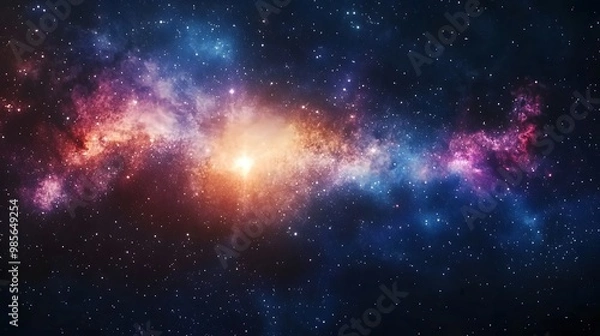Fototapeta Starry Night Sky with Nebulas and a Bright Star