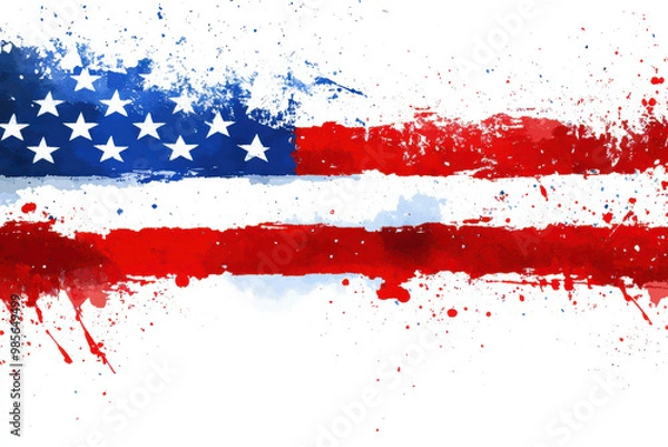 Fototapeta Watercolor American Flag with White Background