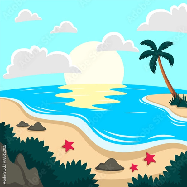 Fototapeta Summer beach scene vector background