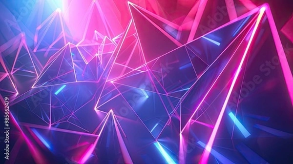 Fototapeta Bold blue-pink gradient with sharp triangles and light lines for a festival vibe