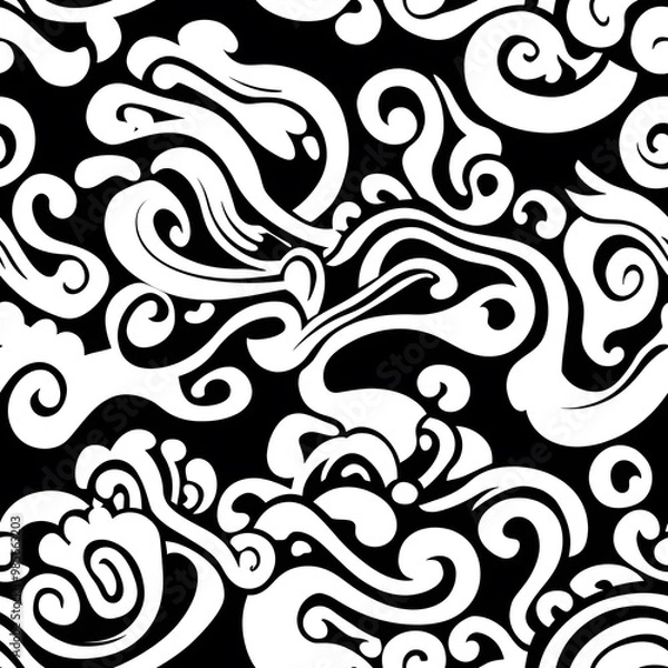 Obraz Chinese-inspired doodle tile seamless patterns in an illustrator graphic style