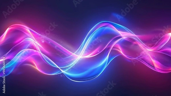 Fototapeta Vibrant neon glowing waves creating a magical energy space light effect – stunning abstract wallpaper design ideal for modern digital aesthetics and eye-catching backgrounds.


