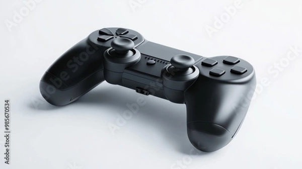 Fototapeta A black video game controller on a white background.