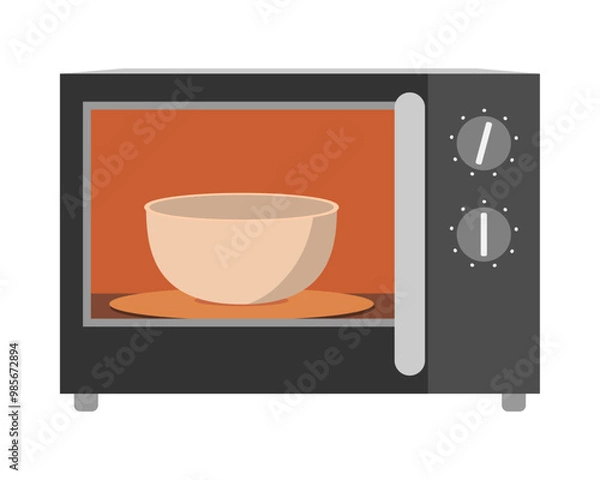 Obraz ダイヤル式の電子レンジでボウルを温めるイラスト