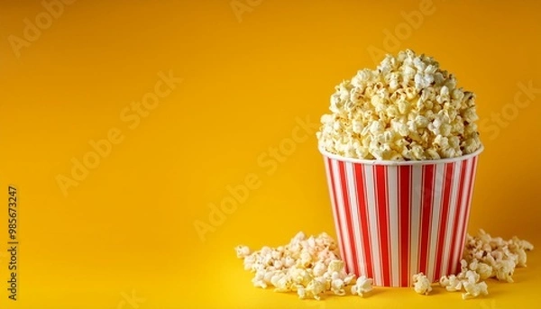 Fototapeta Popcorn in a bucket on a yellow background