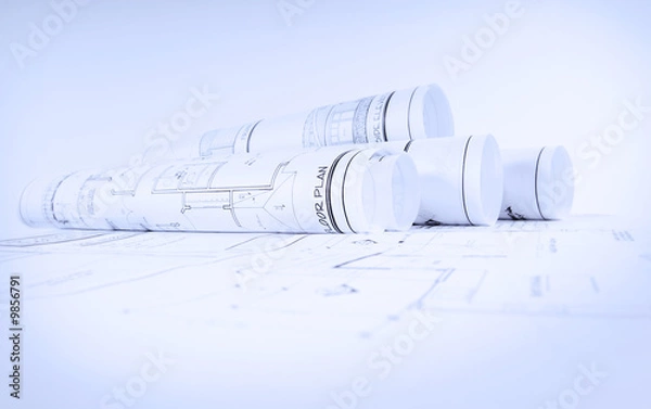 Obraz Rolls of blueprints for house construction