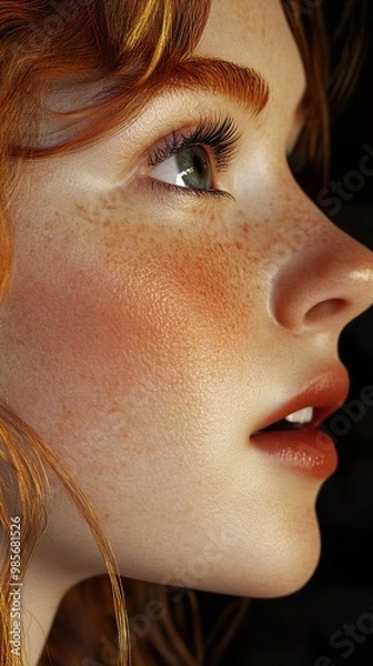 Obraz Close-Up Portrait of a Woman with Red Hair and Freckles