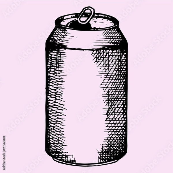 Obraz opened aluminum can for beer, carbonated drink, doodle style, 