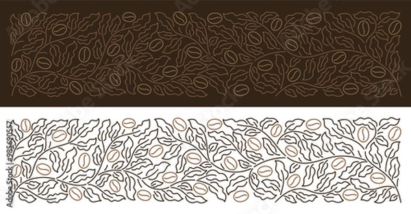 Fototapeta Coffee-Themed Vector Design with Botanical Ornament Background. Vector editable outline line stroke.