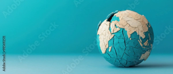 Fototapeta A globe split in two by a high wall of tariffs and sanctions, global division, trade war concept